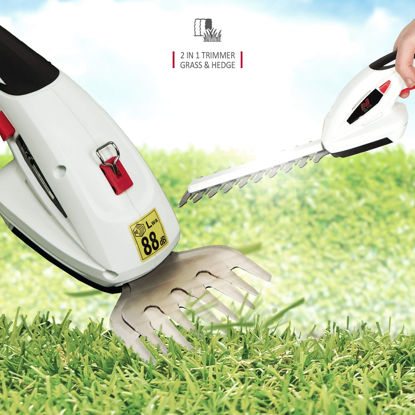 - NETTA 2in1 Grass Shear & Hedge Trimmer | 7.2V Rechargeable 1500mAh Lithium-Ion Battery -
