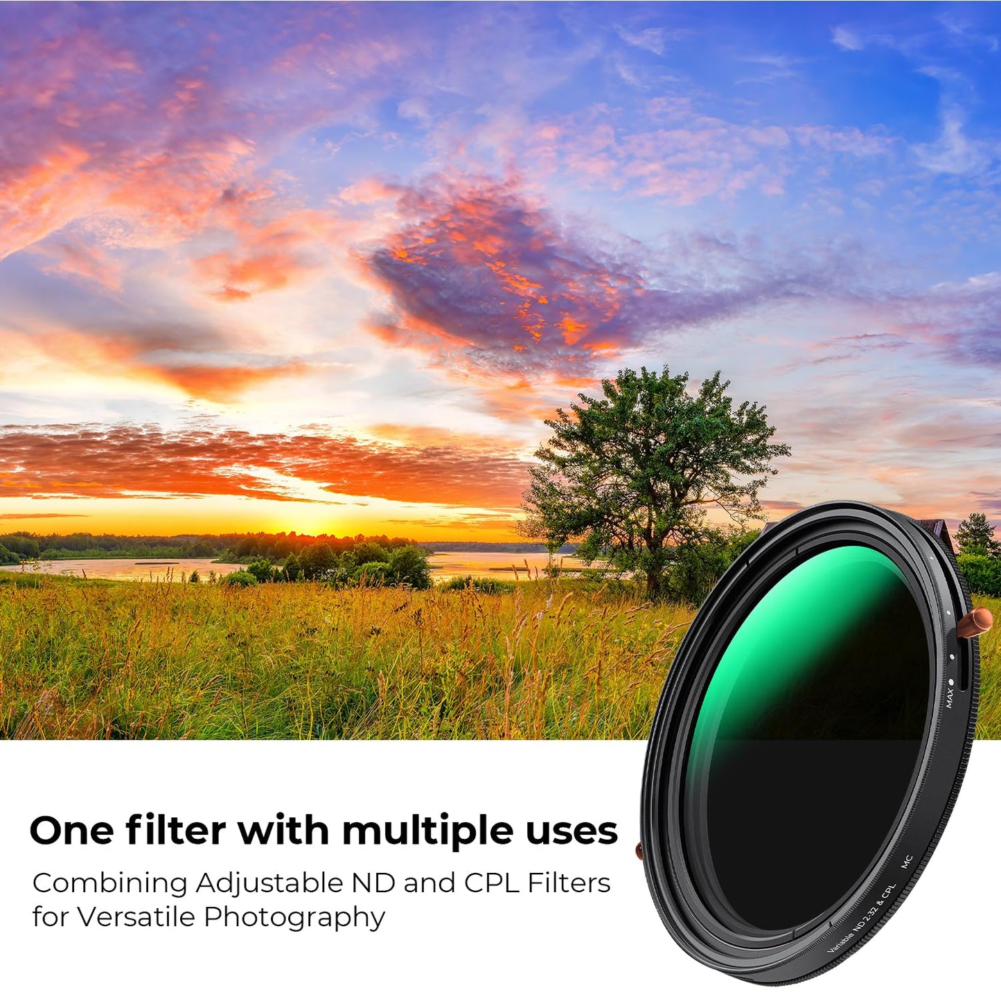 - K&F Concept 52mm Versatile ND2-32 & CPL Filter | Variable ND Polarizing | 24-layer Coating | Waterproof 5 stop ND Polarizer Optical Glass -