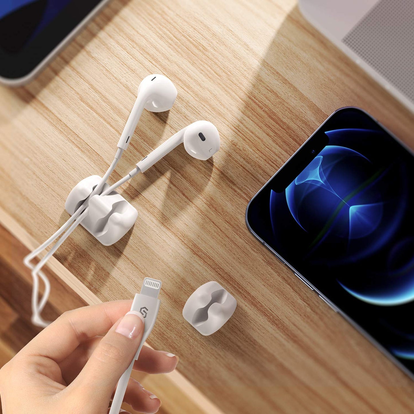 - SYNCWIRE Cable Clips | Cord Organizer | Cable Management | Self Adhesive | 5 Pack | White -