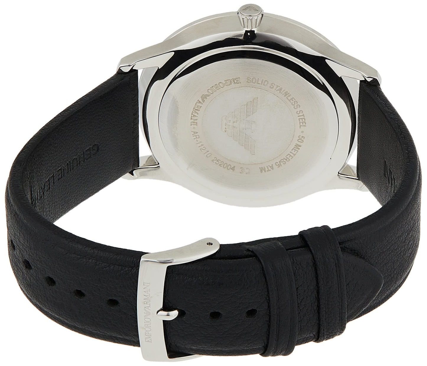 - Emporio Armani Watch for Men | Three Hand Date Movement | 43 mm Silver Stainless Steel Case with a Leather Strap | AR11210 -