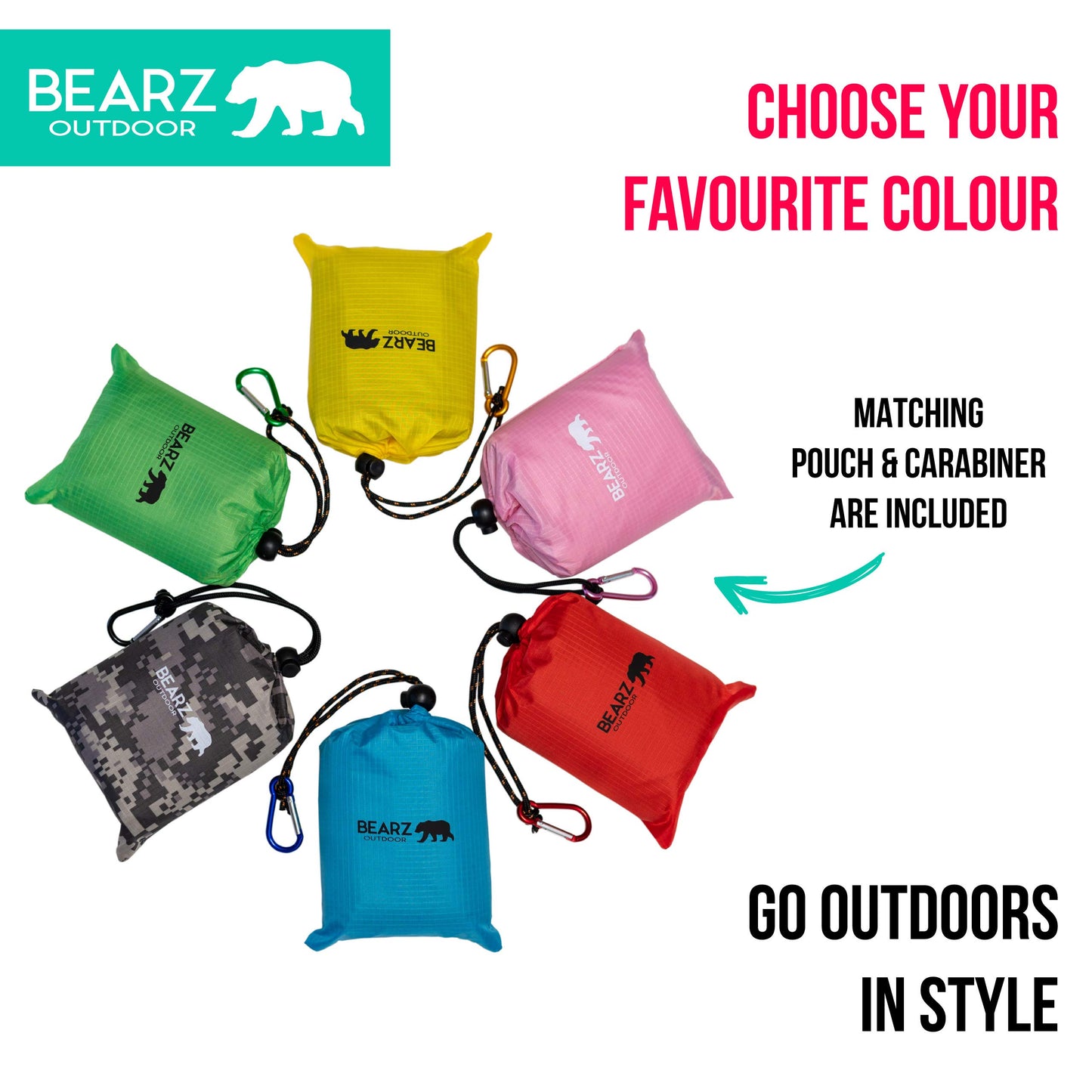 BEARZ Outdoor Travel Blanket - Pocket Sized Beach Blanket Camping Blanket, Waterproof Picnic Blanket, Sandproof Beach Mat - Camping Gadgets & Festival Hiking Accessories (Blue)