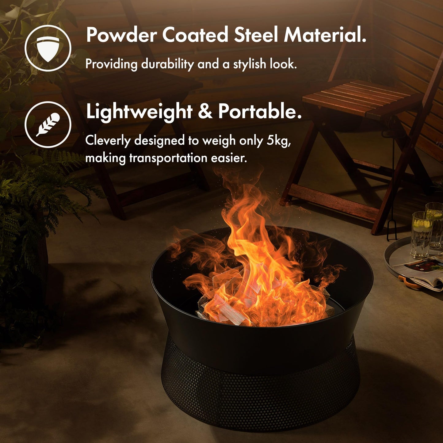 - VonHaus Fire Pit – Firepit for Outdoor, Garden, Patio – Portable & Lightweight