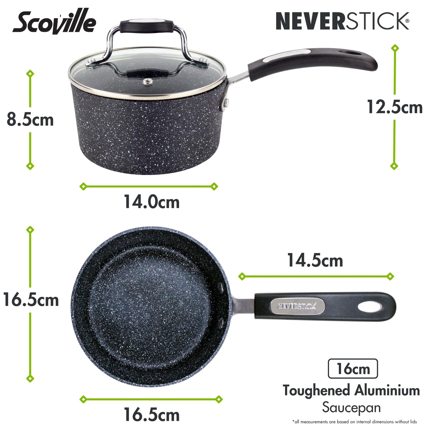 - Scoville NEVERSTICK 16cm Saucepan with Lid | Small Non-Stick Saucepan | 1.1L Capacity | Easy to Grip Handle | Dishwasher Safe | Black -