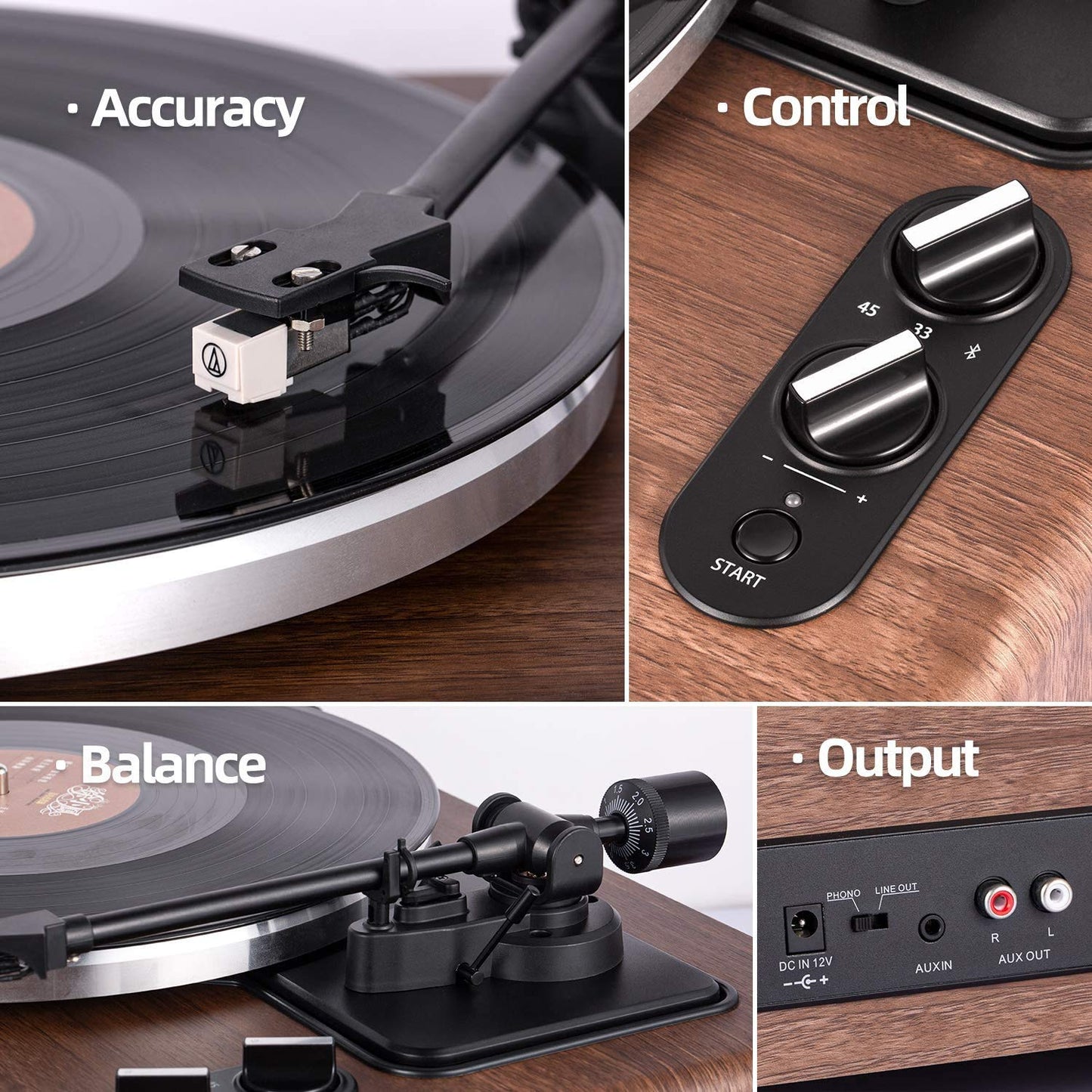 - 1 BY ONE High Fidelity Belt Drive Bluetooth Turntable with Built-in Speakers, Vinyl Record Player