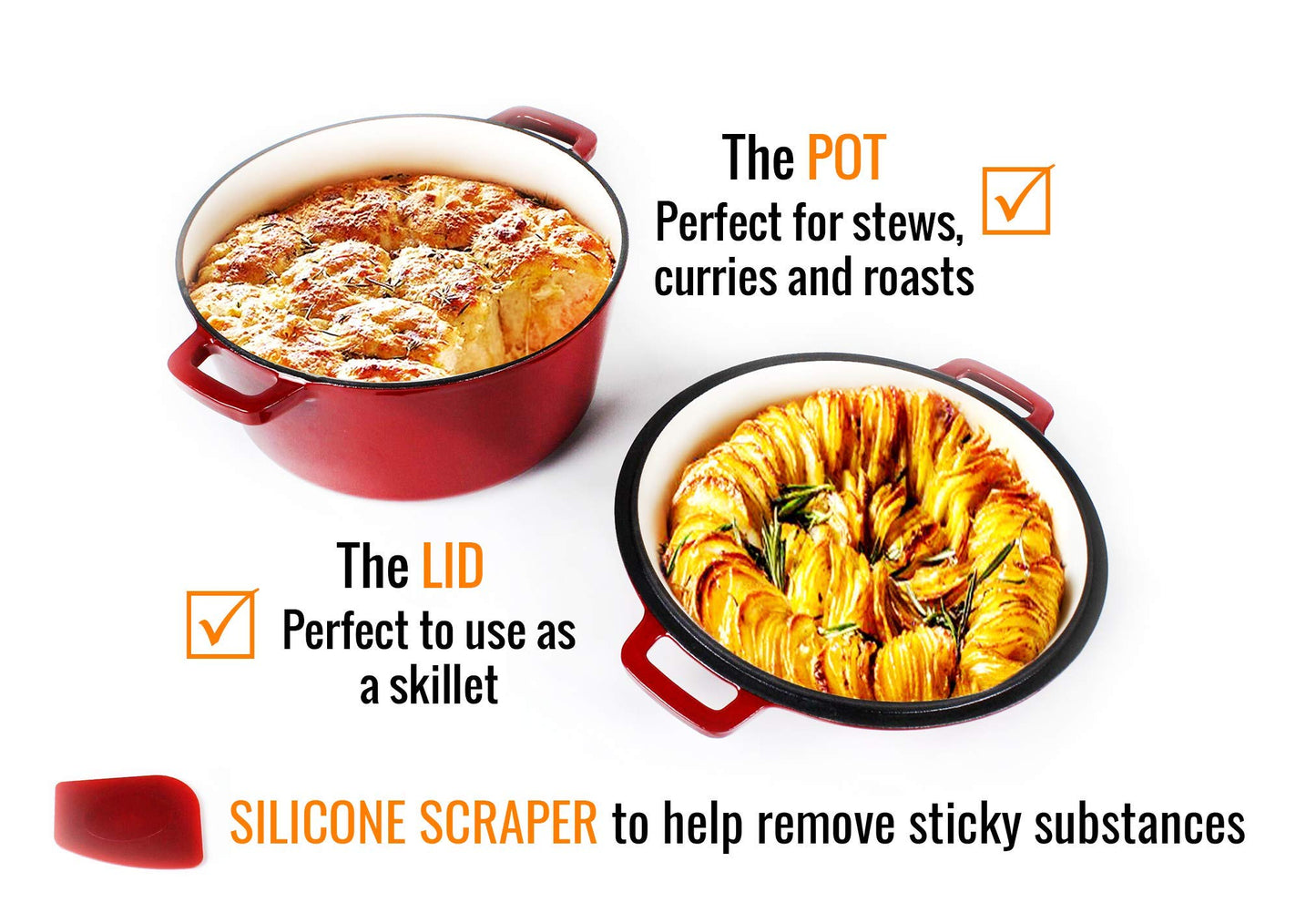 - Pinnacle Cookware  | 4.73 Litre / 5 Quart Enameled Red Cast Iron Double Dutch Oven -