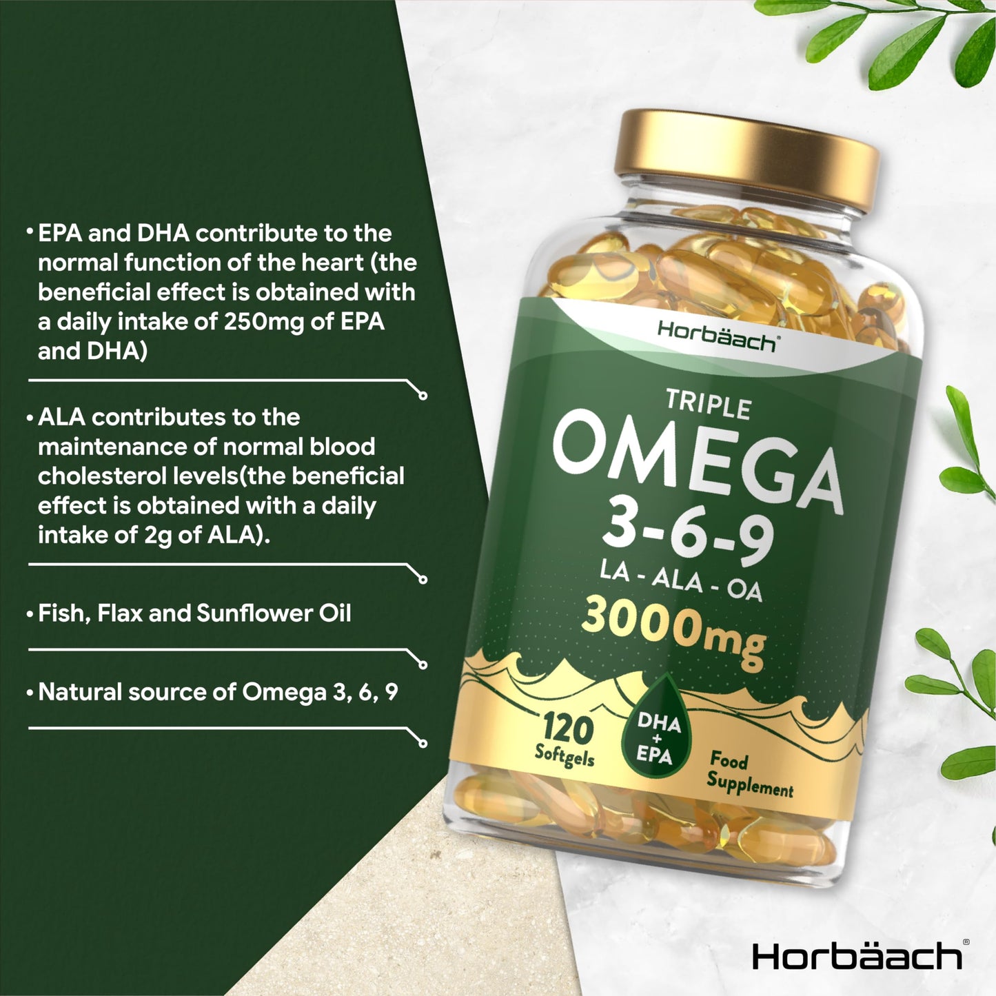 - Omega 3 6 9 Capsules High Strength | 3000mg | 120 Softgels | Triple Omega 369 with EPA, DHA & ALA from Fish Oil, Flaxseed & Sunflower -