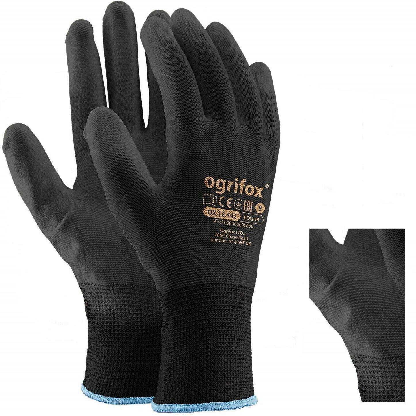 - Ogrifox AJS LTD® | 24 Pairs |  Black PU Coated Nylon Work Gloves -