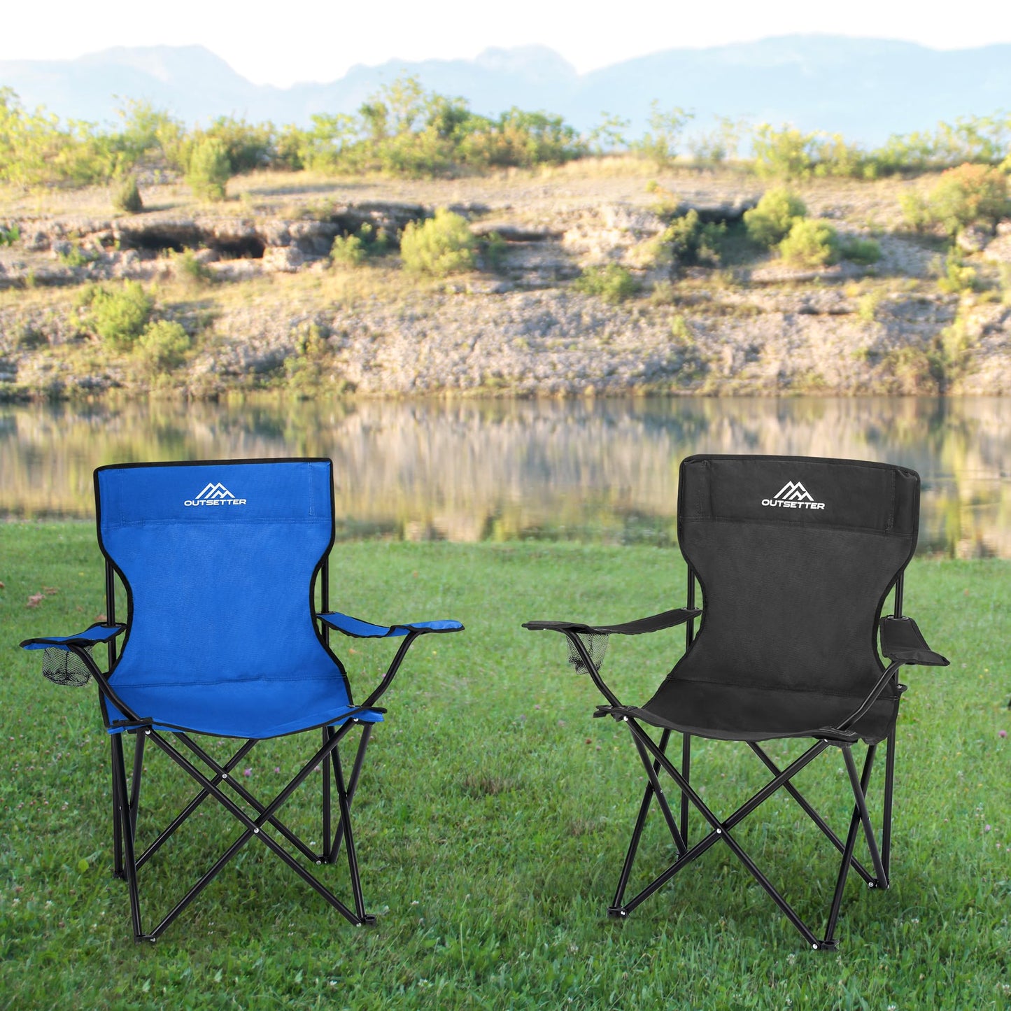 Camping Chair | Lightweight Folding | Portable Chairs for Outdoors | Cup Holder | Storage Cover | Outdoor Leisure Chair Durable with Arm Rest for the Beach, Lawn, Fishing Trip Garden and BBQs Black