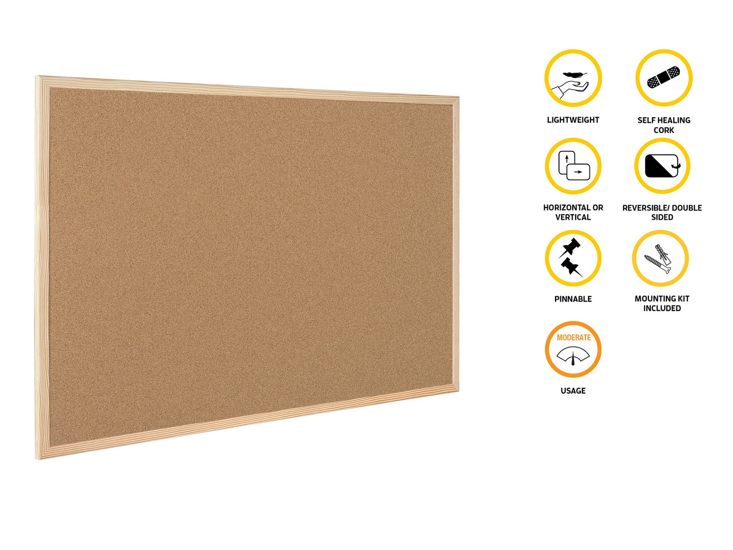 Bi-Office Basic Cork Board, Pine Wood Frame, 90 x 60 cm, brown