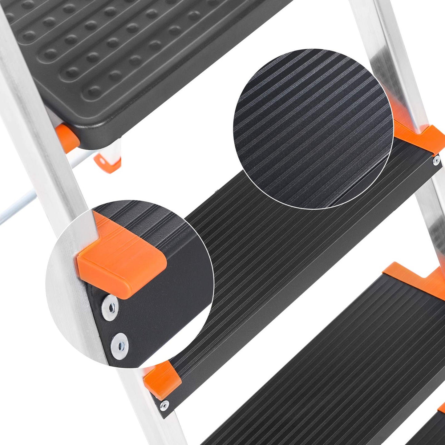 - SONGMICS Step Ladder | 4-Step Folding Ladder | Tool Tray and Anti-Slip Feet | Max. Static Load 150 kg | Black and Orange   -