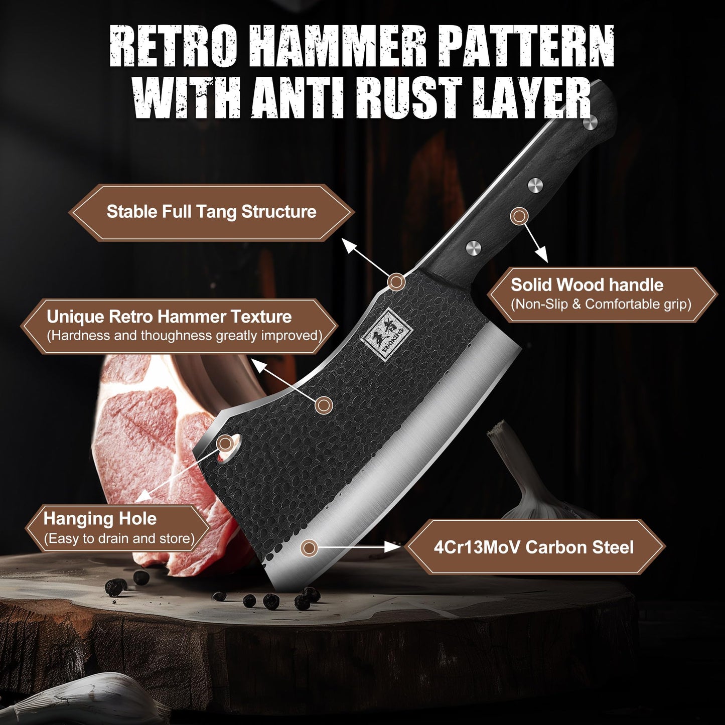 - ENOKING Professional Chef Knife | 7 Inches Hand Forged Kitchen Knife | High Carbon Stainless Steel Bone Chopping Knife -
