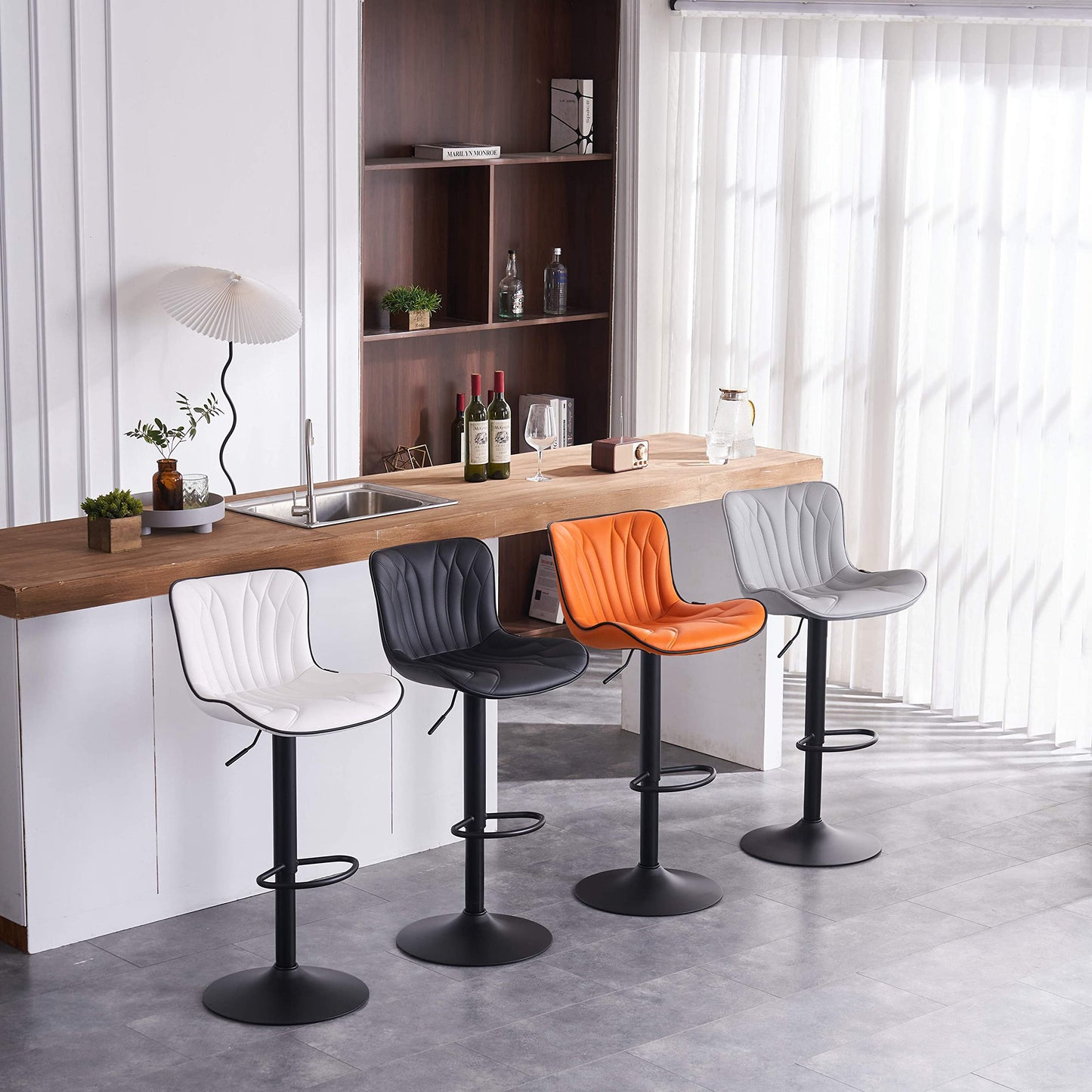 - Kidol & Shellder Bar Stools | Set of 2 | Swivel Barstools Adjustable | PU Leather Padded  | Wing Back Counter Stools -