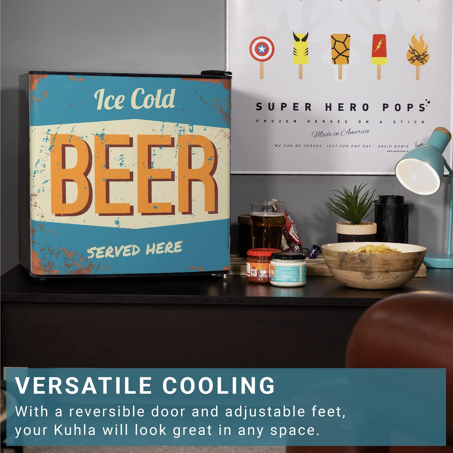 - Kuhla | 45 Litre Mini Fridge With Ice Box | Stylish Design, Inc Adjustable Thermostat, Door Racks and Removable Shelf -