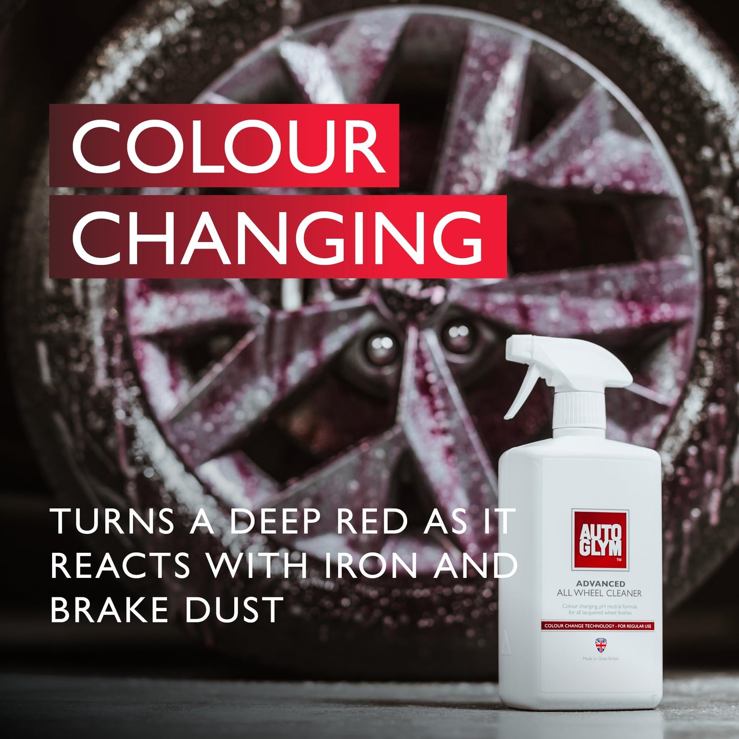Autoglym Advanced All Wheel Cleaner,1L – Colour Change Technology Reacts With Brake Dust,pH Neutral Car Wheel Cleaner Spray and Alloy Wheel Cleaner Safe For All Wheel Types, Pink