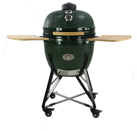 - YNNI KAMADO TQ0C23GR XL 23" Grill, Green with Chipfeeder, BBQ, Ceramic, Egg, Smoker