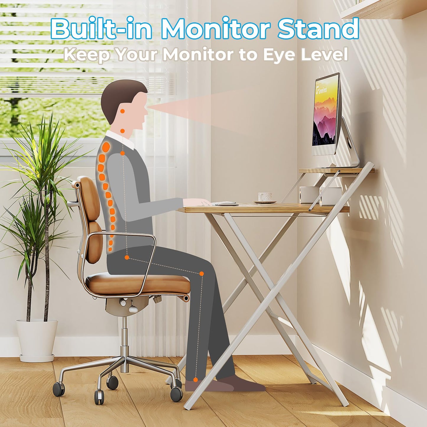 - GreenForest Folding Desk | Computer Desk | 2-Tier Shelf Laptop Foldable Table -