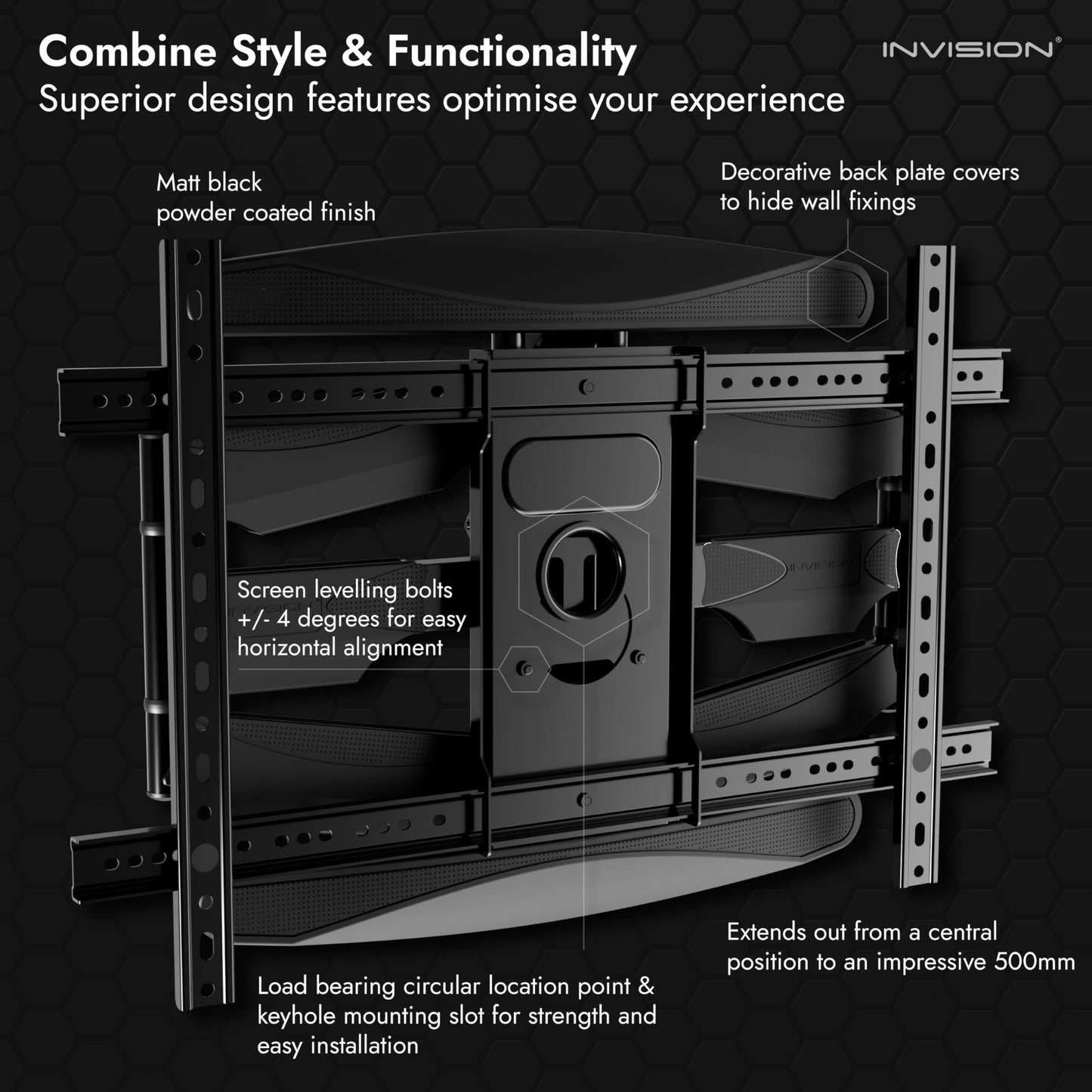 - Invision Ultra Strong TV Wall Bracket Mount Double Arm Tilt & Swivel for 37-75 Inch (94-190.5cm) LED LCD OLED Plasma & Curved Screens -