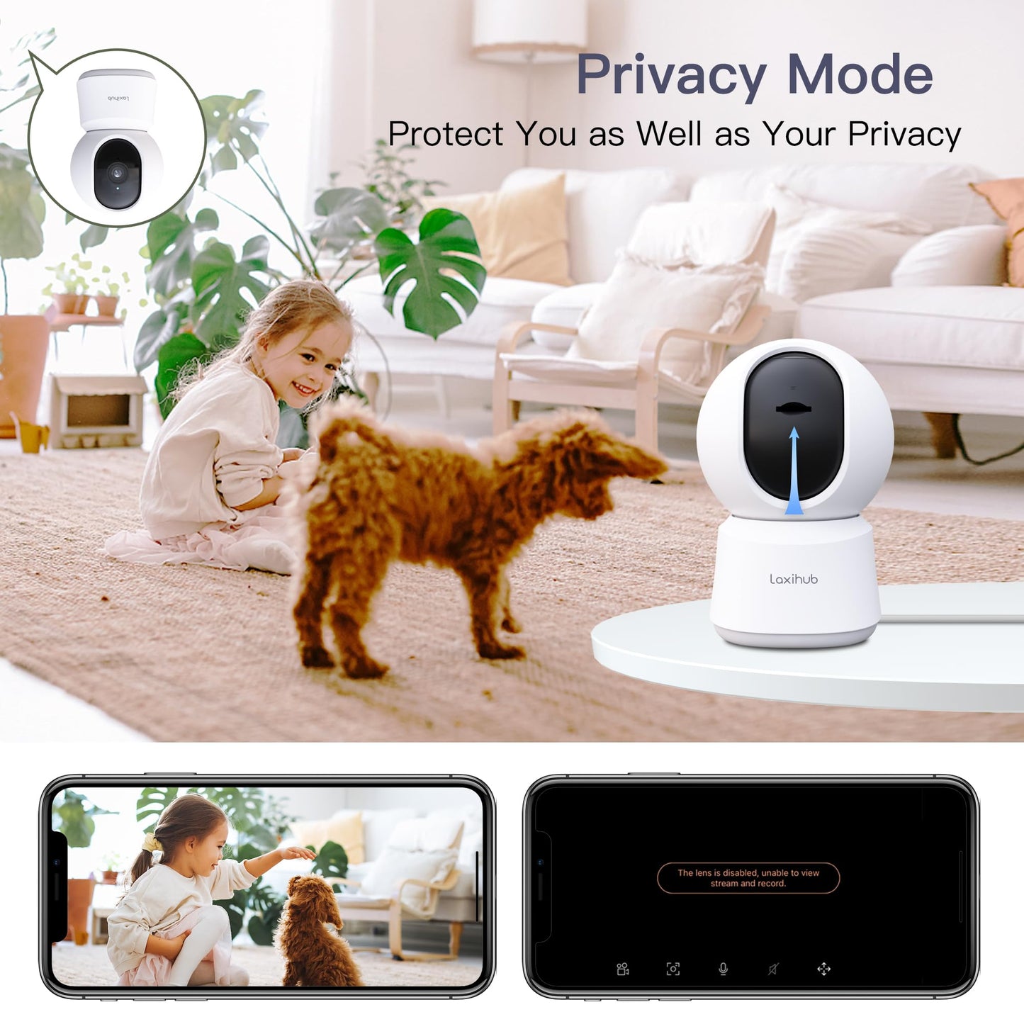 - LAXIHUB Pet Dog Cameras with App | 2K 3MP Indoor Security Camera -