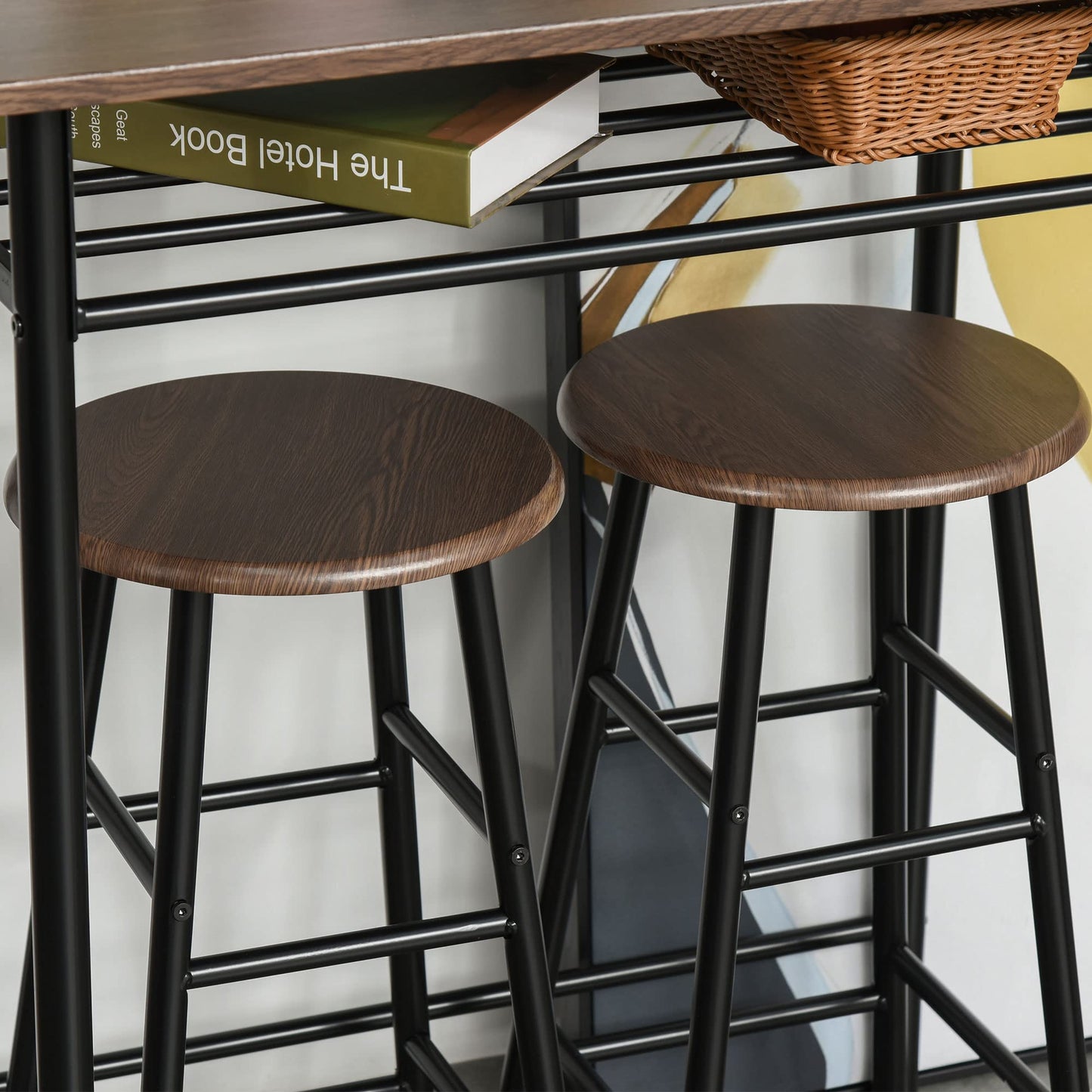 - HOMCOM Bar Table Set | Bar Table and Stools Set | Footrest and Storage Shelf -