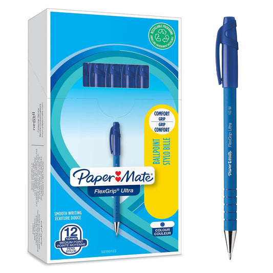 - Paper Mate Flexgrip Ultra Ballpoint Pens | Medium Point (1.0mm) | Blue | 12 Count -