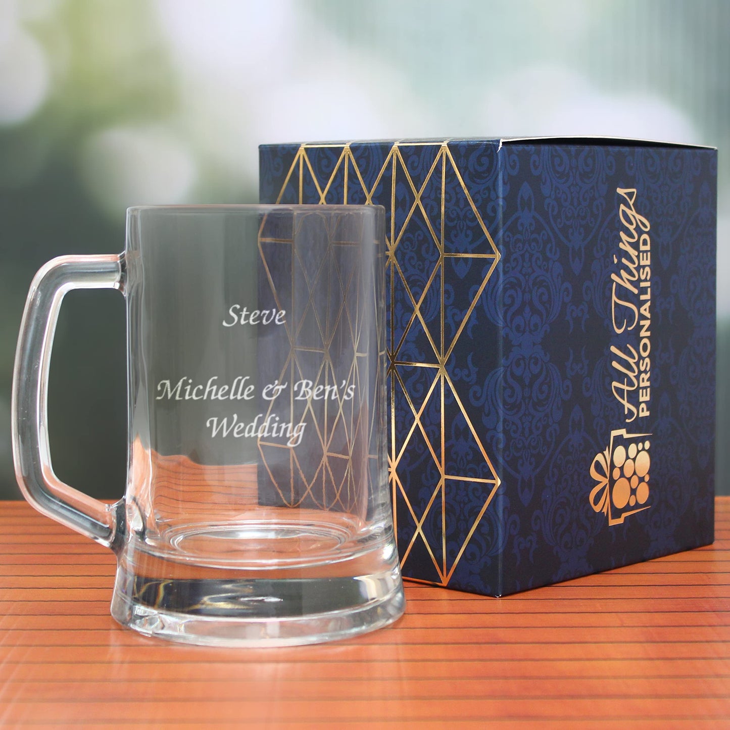 - Personalised Engraved Glass Beer Stein -