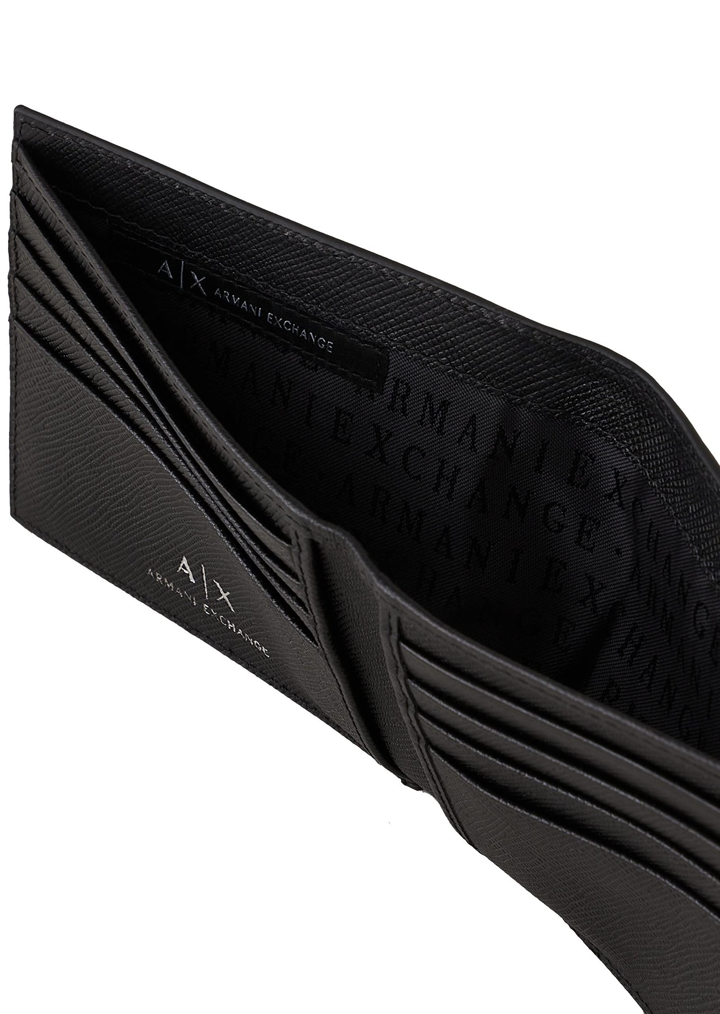 Armani Exchange Men's Plate Logo Saffiano Leather Bifold Wallet Fold, Black, S