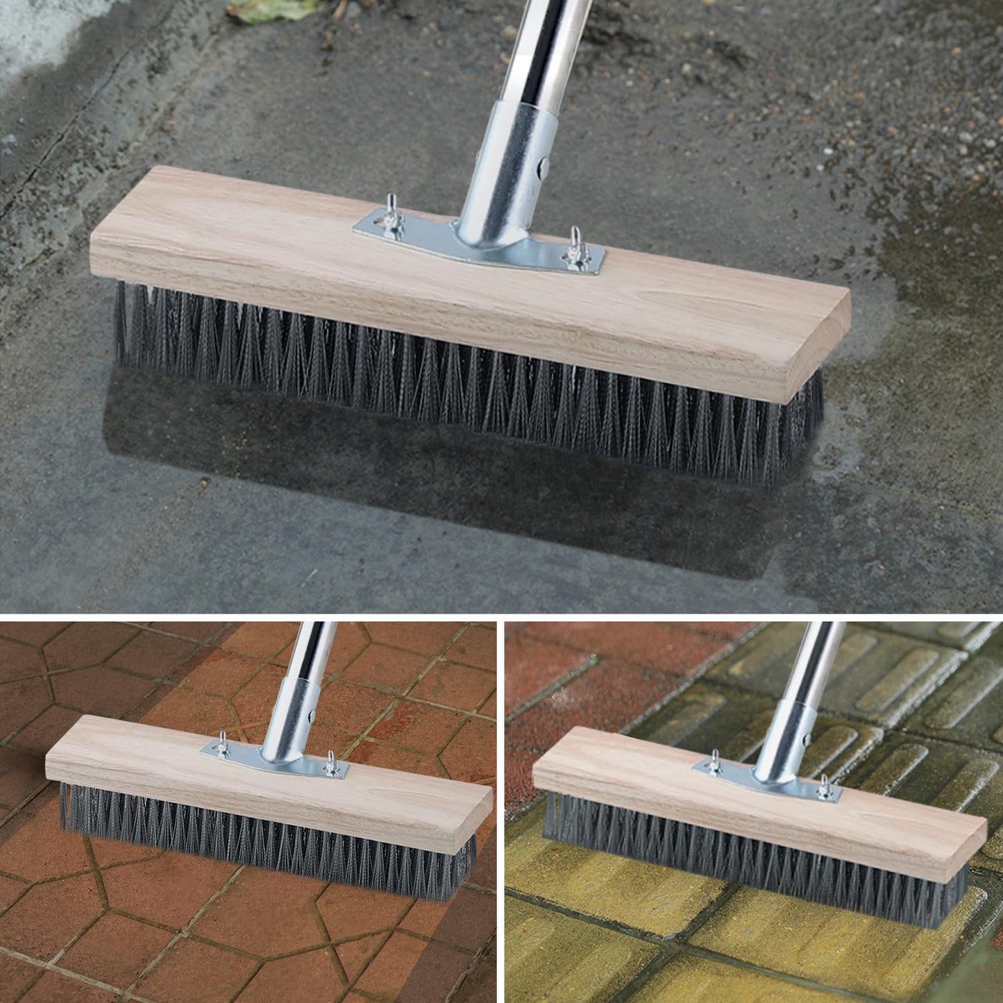 - Mitclear Heavy Duty Wire Broom with Telescopic Handle| (57IN) | Stiff Metal Bristle Brush for Removing Weed Moss Algae -