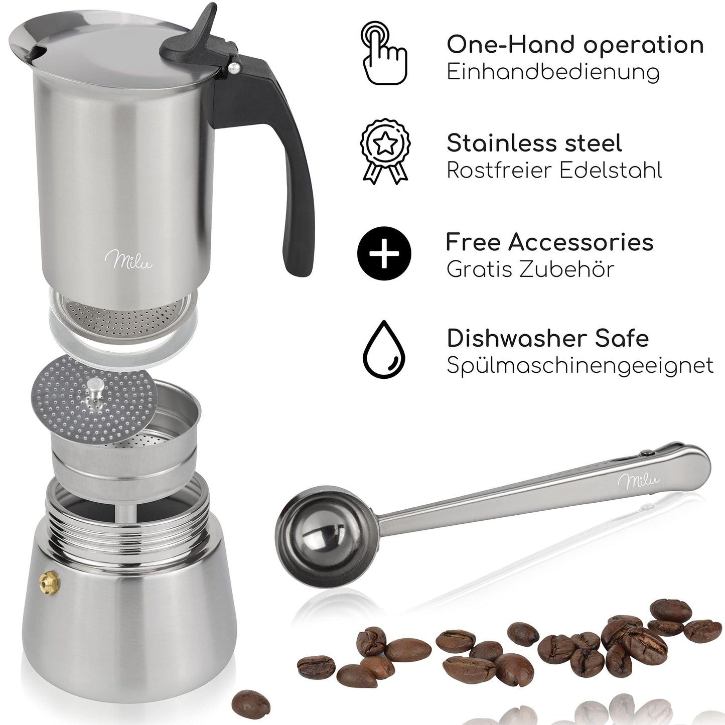 - Milu Espresso Maker Induction Hob | 2, 4, 6, 9 Cup| stainless steel Espresso Pot -