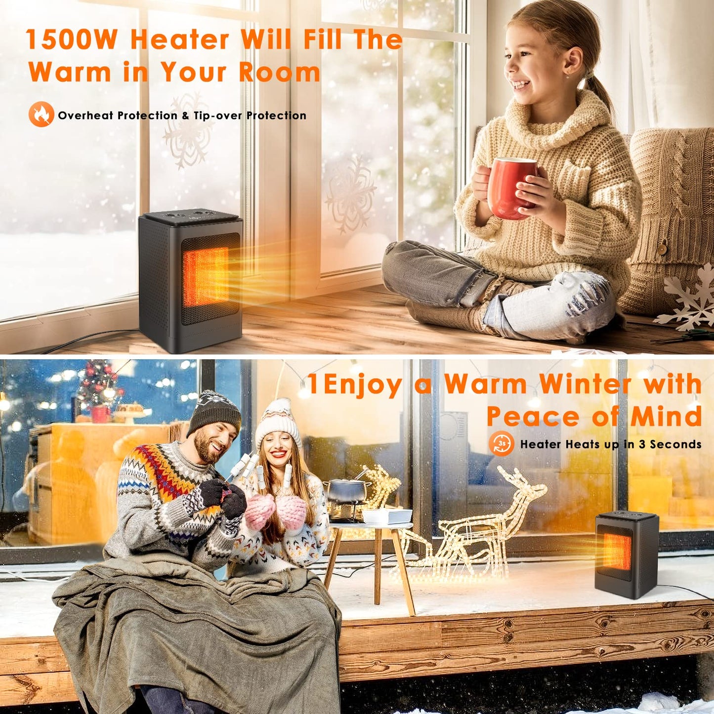 - Portable Space Heater | Fan Heaters for Home Low Energy Silent | 750W / 1500W -
