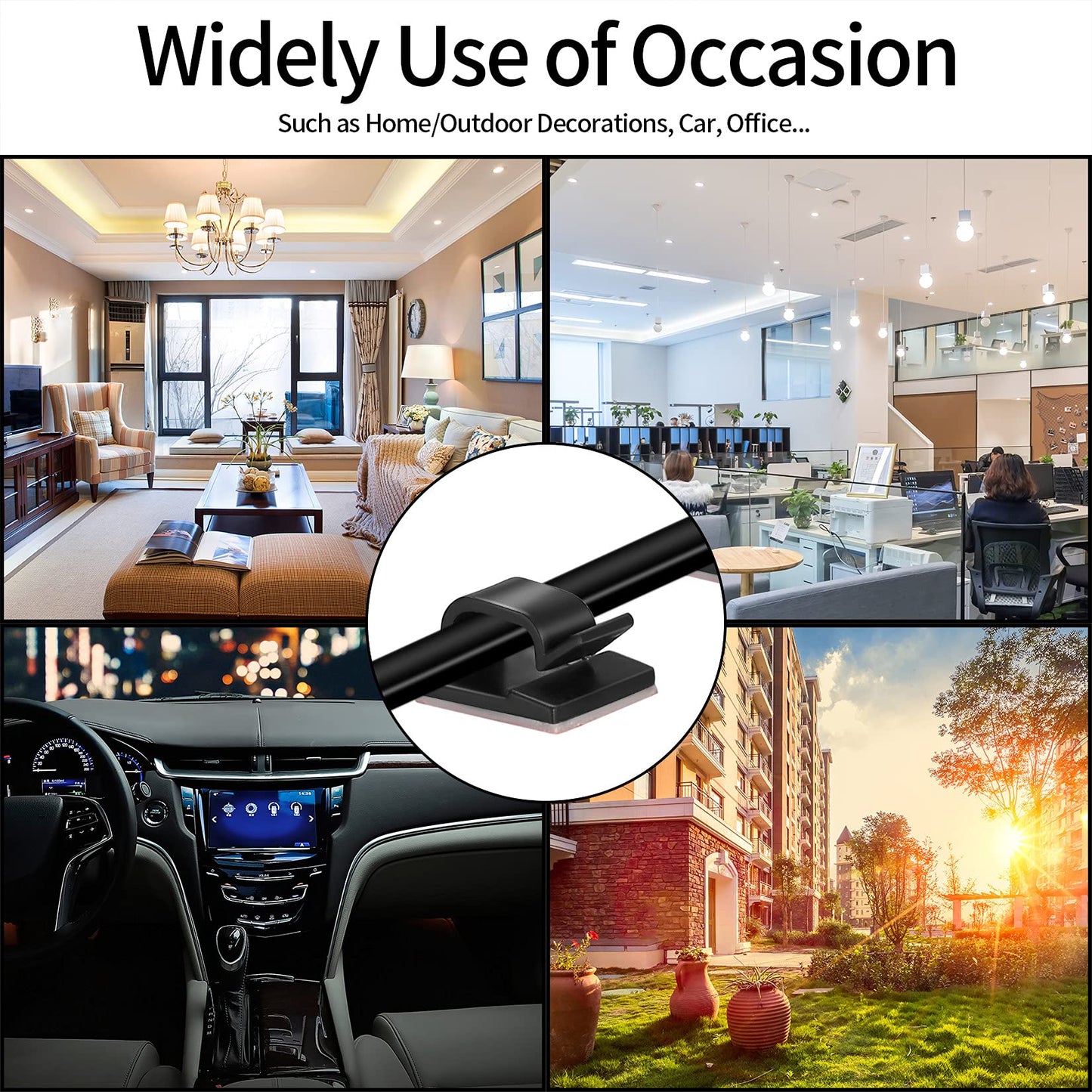 60 Pcs Self Adhesive Cable Management Clips, Cable Management Wire Organizer Clips Cord Holder for Tv Pc Laptop Ethernet Cable Desktop Home Office - Two Size(Small, Large)