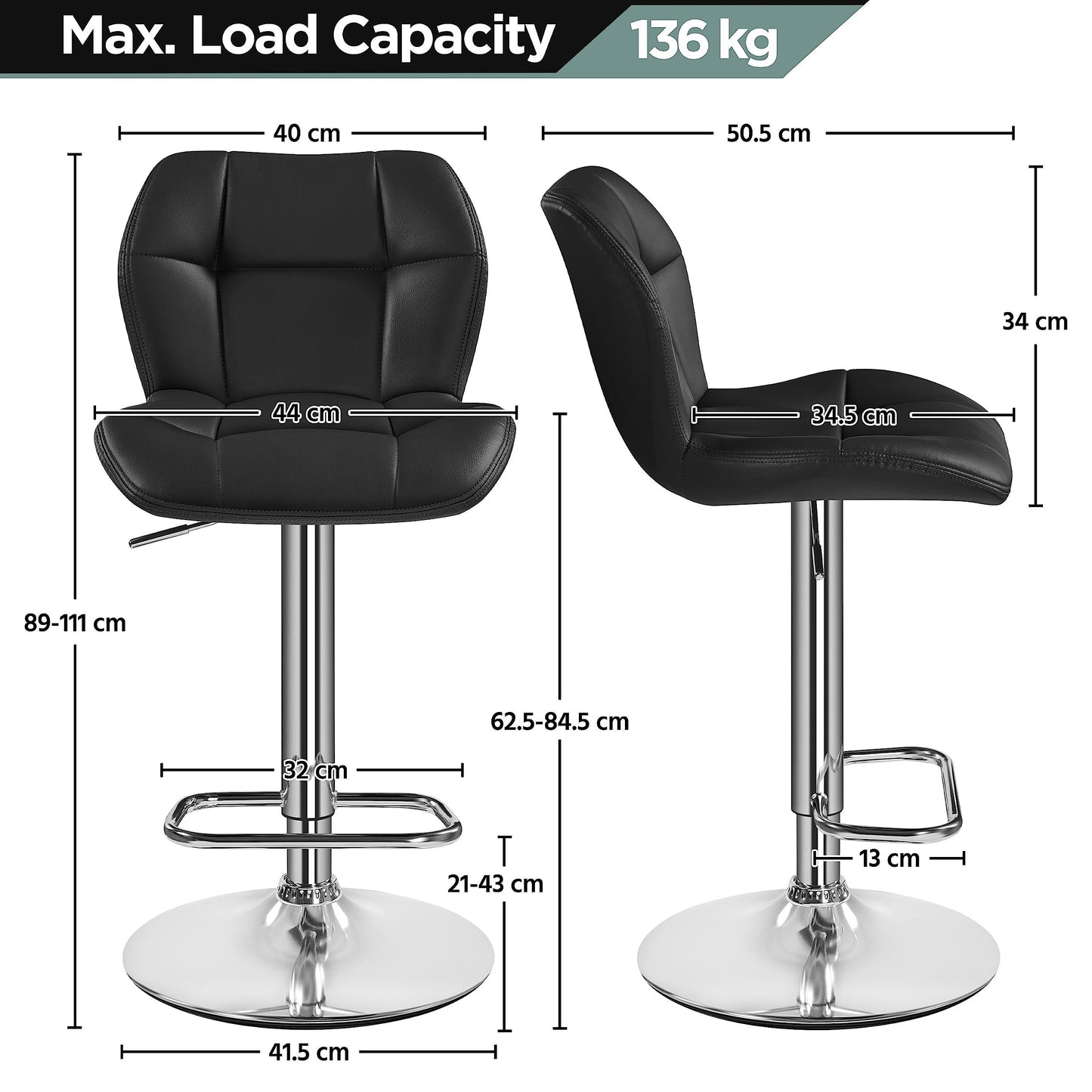 - Yaheetech Modern Faux Leather Bar chairs, Swivel Action & Adjustable Counter Stools 2PCS