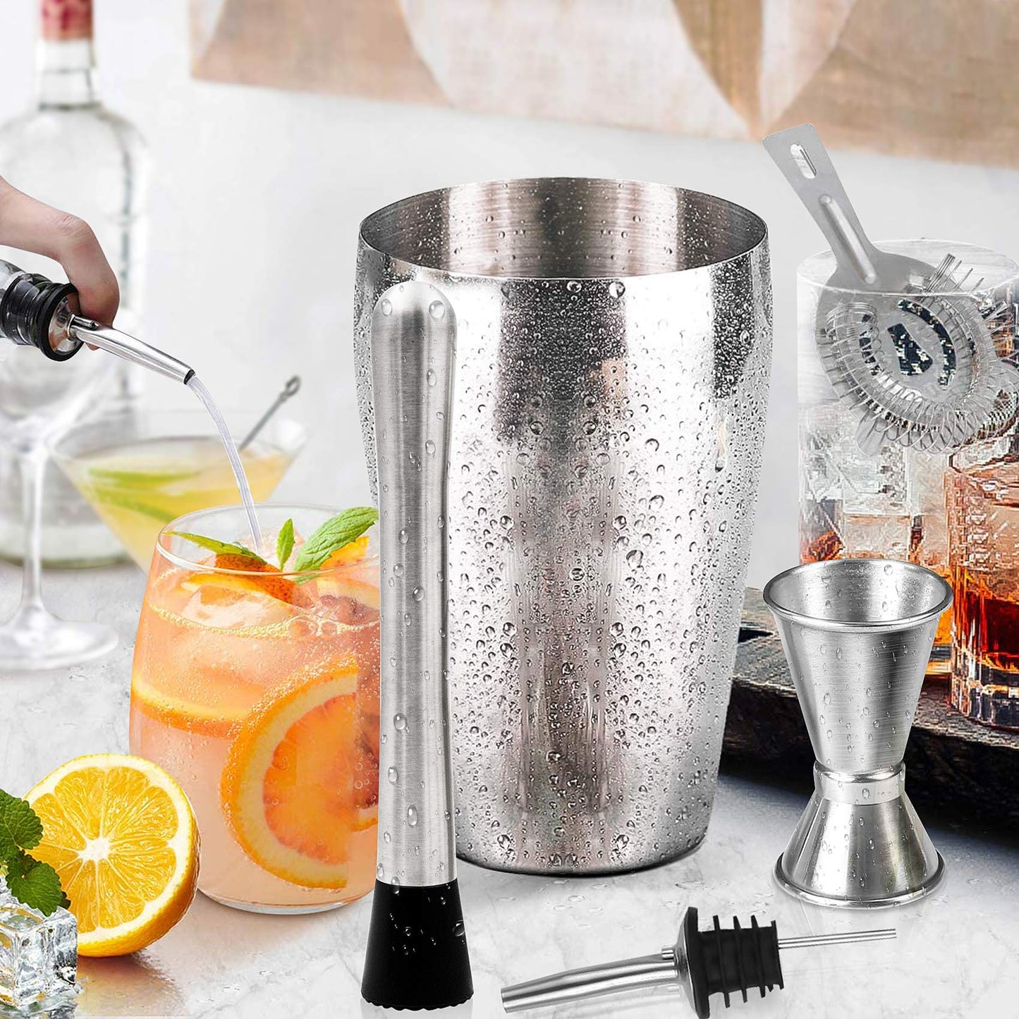 Cocktail Shakers Set,7 Pieces Cocktail Making Kit,Cocktail Shaker Set 750ml Stainless Steel Bar Tool Set Bartender Kit with Double Jigger,Muddler,Strainer,Pourers,Mixing Spoon