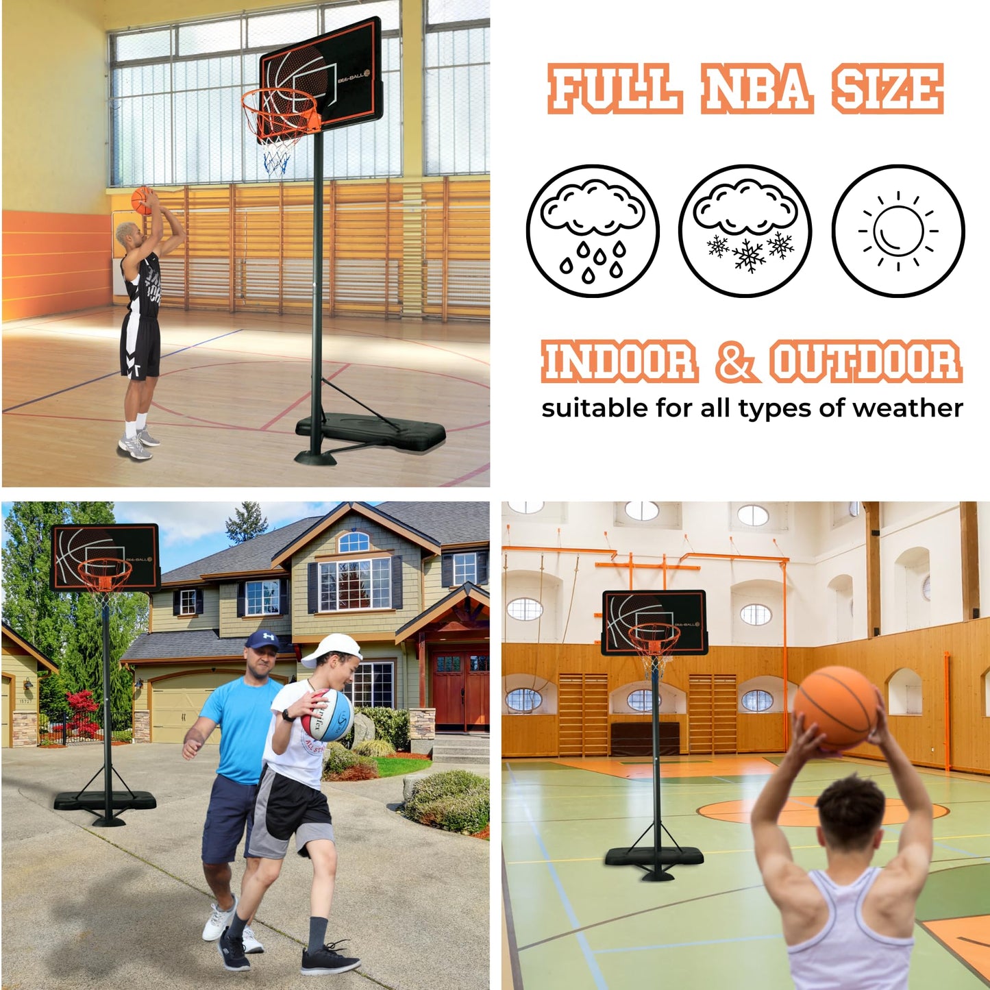 BEE-BALL Pro Bound ZY-015 Full NBA Size 10ft Adjustable Basketball hoop and stand | Outdoor Basketball Backboard and Basketball Net Hoop for Adults/Kids| (3.05m)