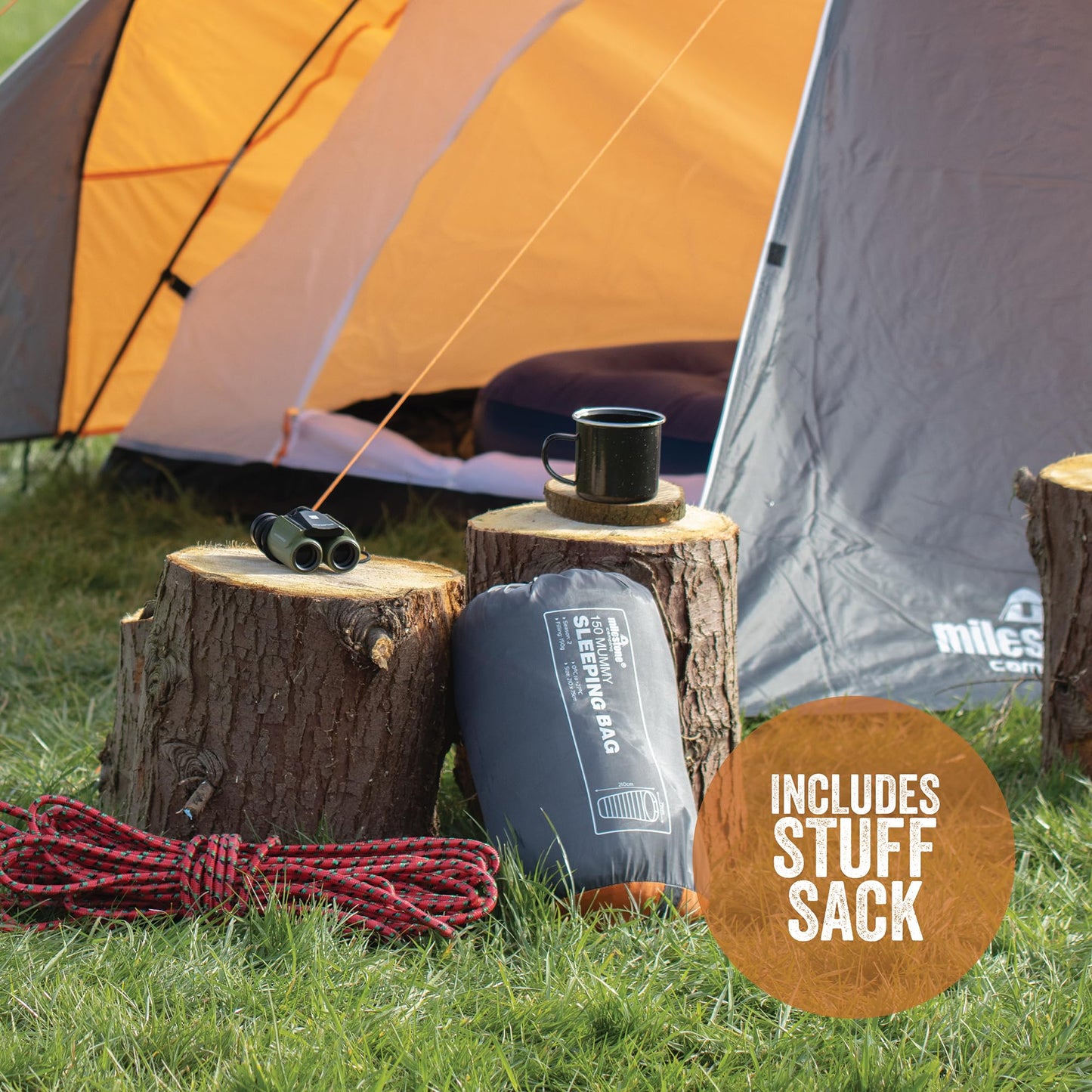 - Milestone Camping 27000 Grey & Orange Single Mummy Sleeping Bag -