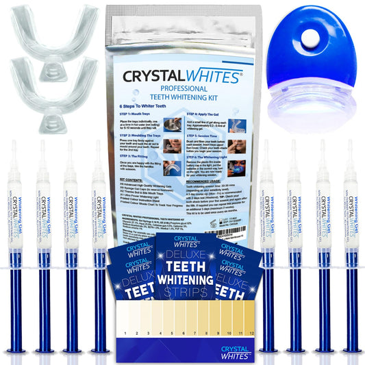 - Teeth Whitening Kit & Whitening Strips | LED Light Activator | 50 Whitening Sessions | 8X3ml Gels | Crystal Strips -