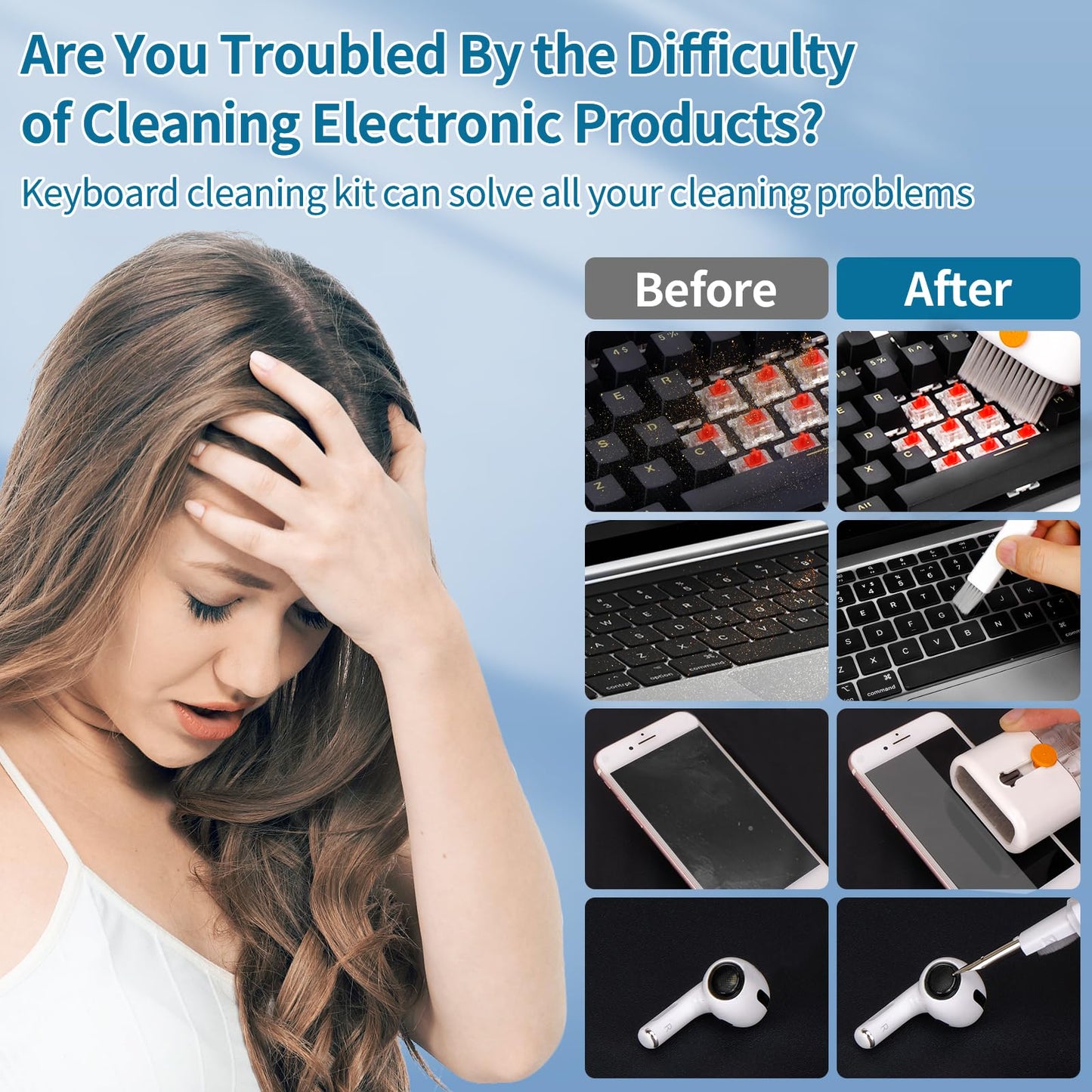 CleaniKu Keyboard Cleaner Laptop Cleaning Kit - Computer Tech Cleaning Brush, Electronic Screen Cleaner with Multi-Function Cleaning Pen for MacBook, Tablet, iPhone, Earbuds, Camera, Car Screen