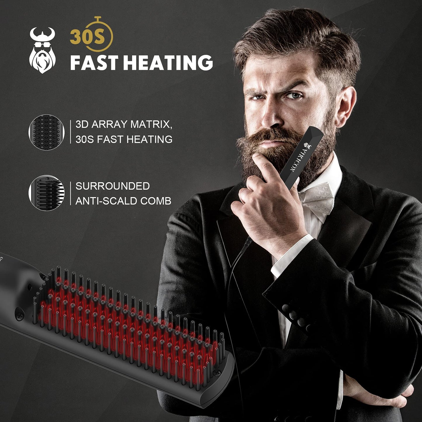- VIKICON Beard Straightener, 30s Quick Heated Beard Brush -
