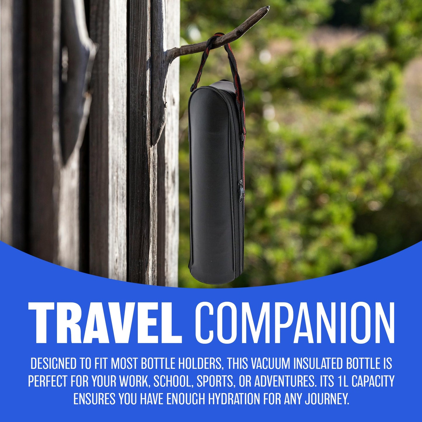 1L Stainless Steel Flask - Keeps Drinks Hot & Cold, with Carry Case, Vacuum Insulated Thermos, Perfect for Sports, Outdoor, Hiking, Travel, Office, Leakproof Lid Serves As A Cup, 1000ml