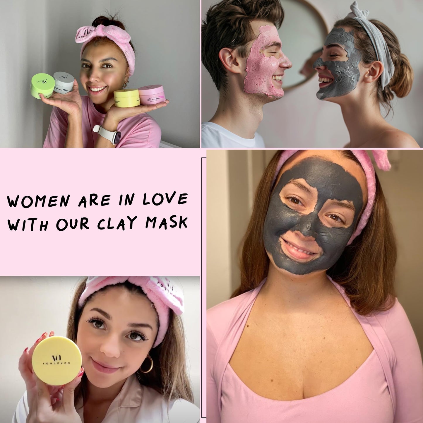 Clay Mask | Clay Face Mask | Premium Pack of 4(400g) With Bonus Headband & Brush | Turmeric Vitamin C Clay Mask For Face, Green Tea, Rose, Dead Sea Mud Mask | Deep Pore Cleansing & Brightening