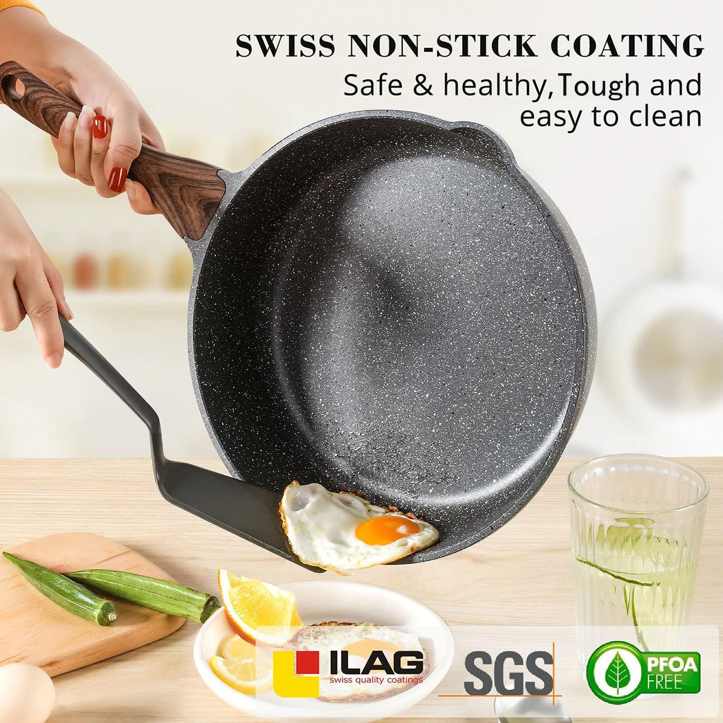 - SENSARTE Nonstick Deep Frying Pan Skillet | 26 cm/4 Litre Frying Pan with Lid -