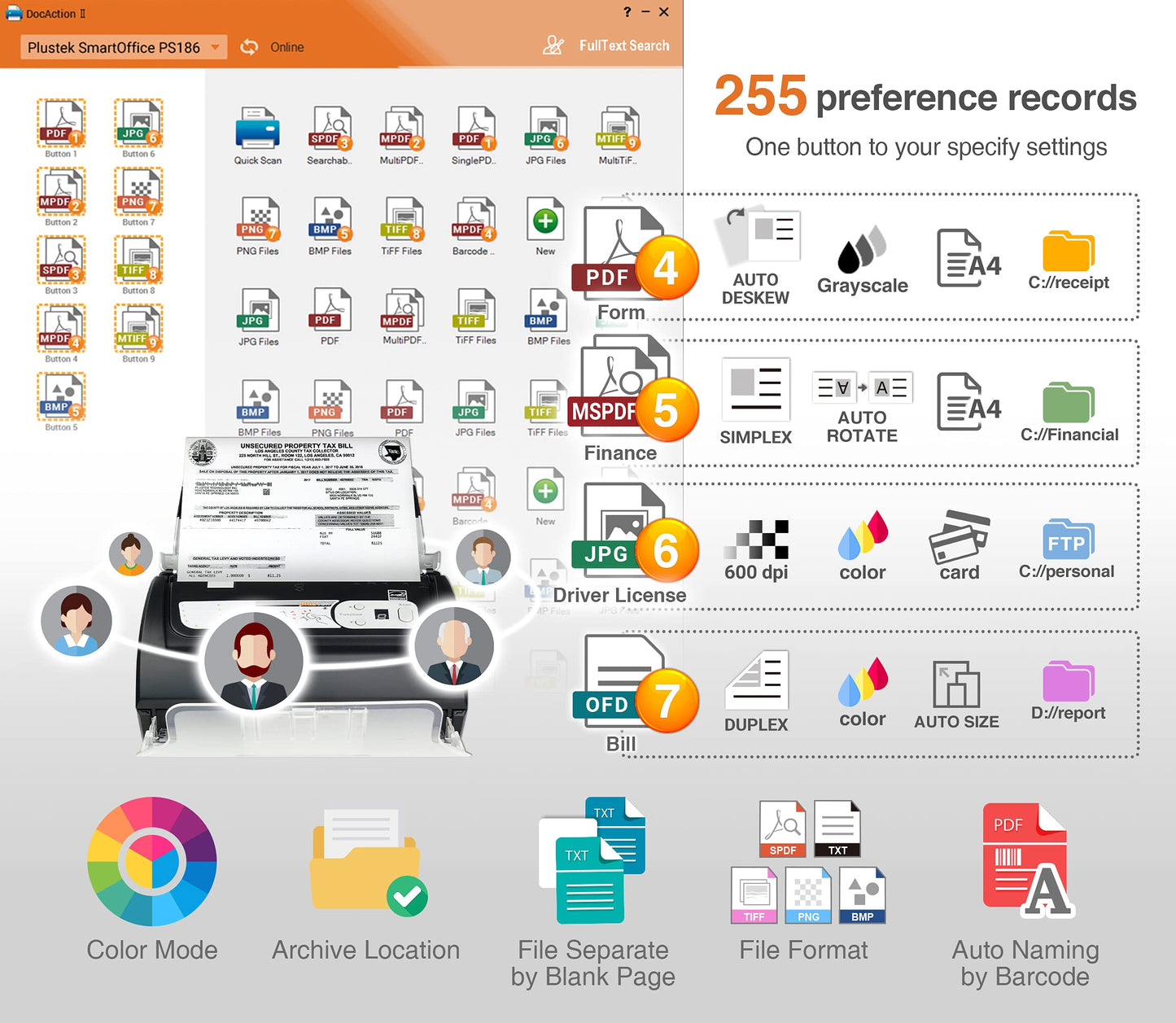 - Plustek PS186 Desktop Document Scanner | with 50-pages Auto Document Feeder -