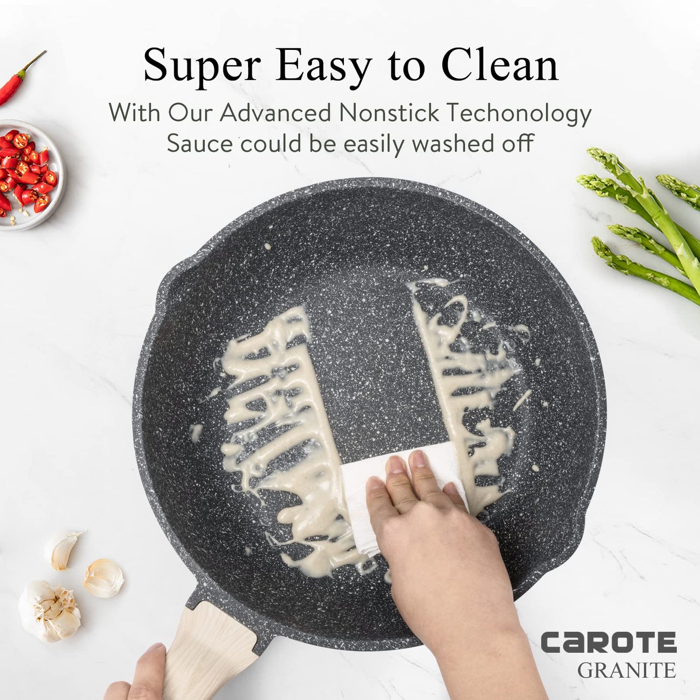 CAROTE Saute Pan with Lid, Non Stick Induction Deep Frying Pan with Lid, Stir-Fry Pan for All Hobs, 32cm/6 Litre
