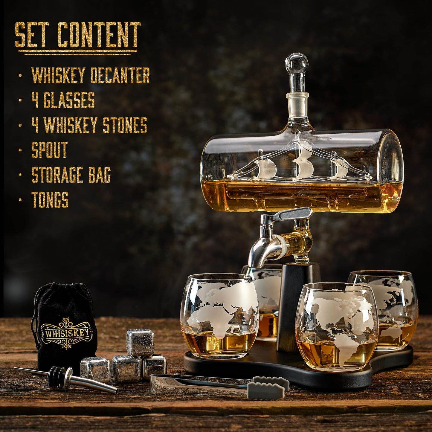 - Whisiskey – Whiskey Decanter – Sailing Ship - 1000 ml – Whiskey Carafe Set