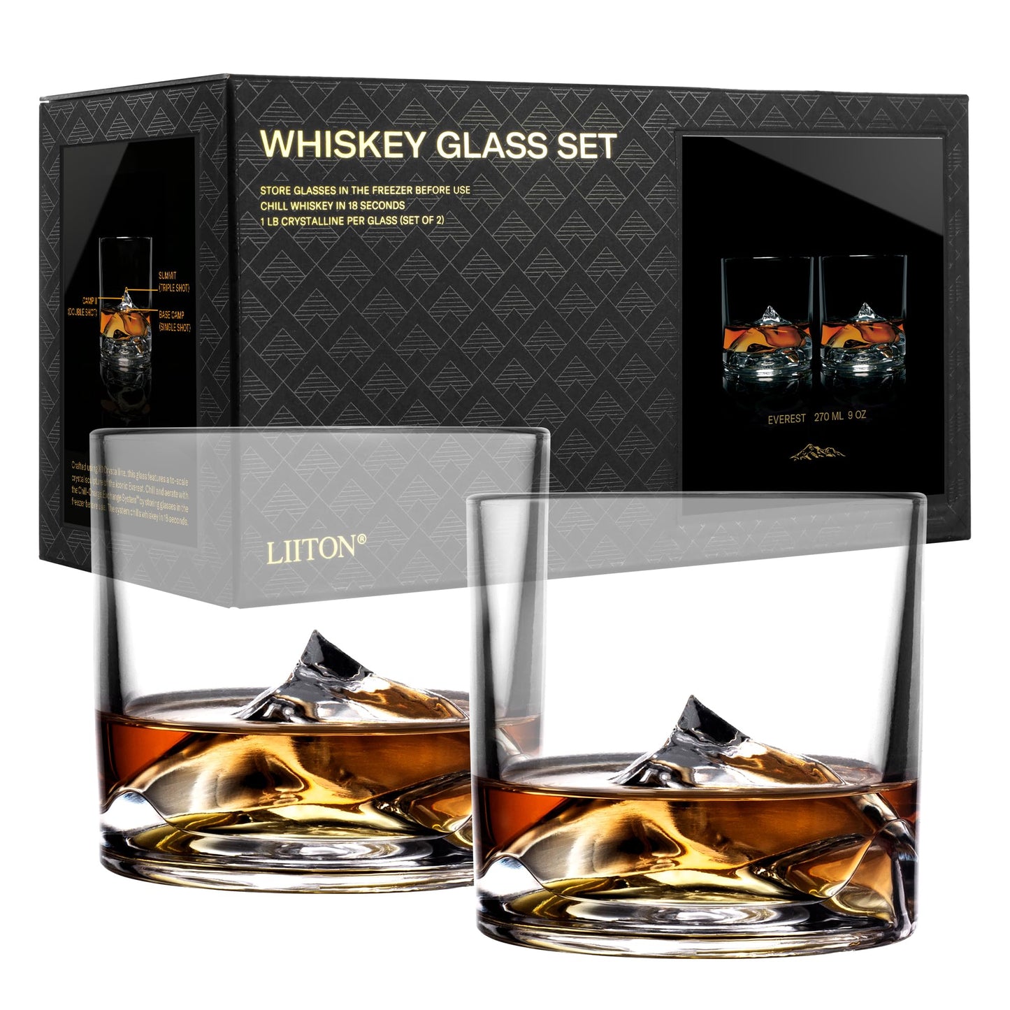 - LIITON Everest Mountain Whiskey Glasses Set of 2 | Freezable Old Fashioned Glass -