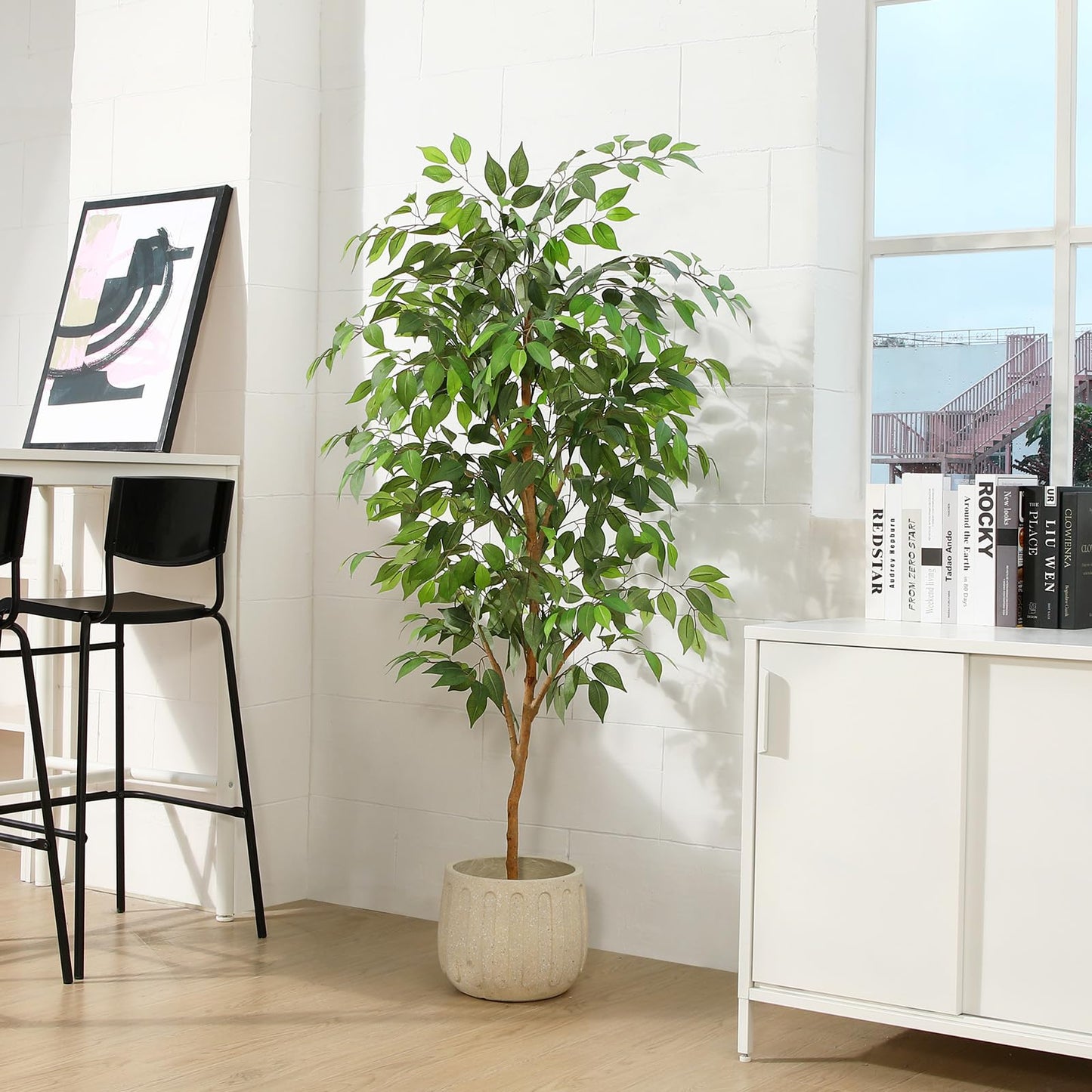 - Fopamtri Artificial Ficus Plant 150cm Large Fake Plants Indoor with Natural Wood Trunk -