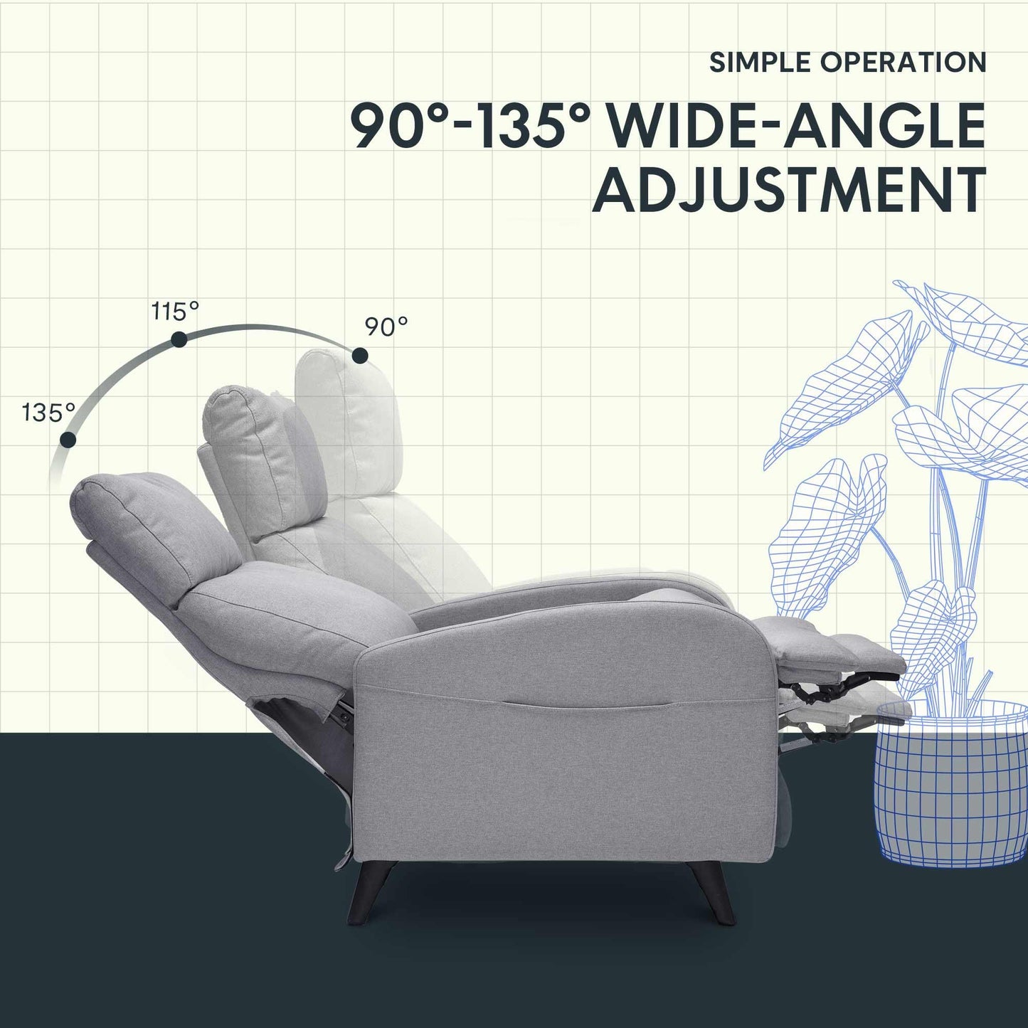 - SANODESK Recliner Chair | Single Padded Seat | Wing Back Reclining Armchair -