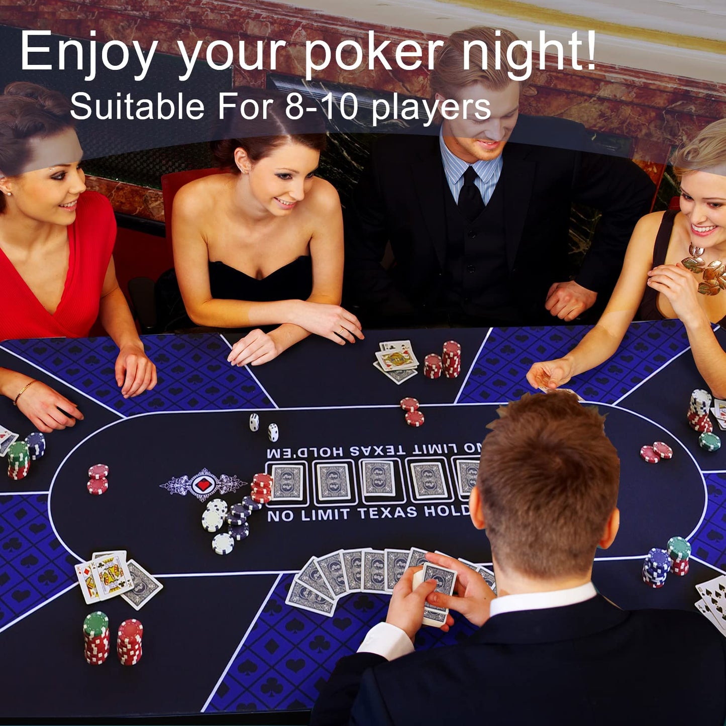 - FURUISEN Upgraded Waterproof Poker Mat 180 x 90 cm | 8 Player Portable Rubber Texas Hold'em Poker Table -