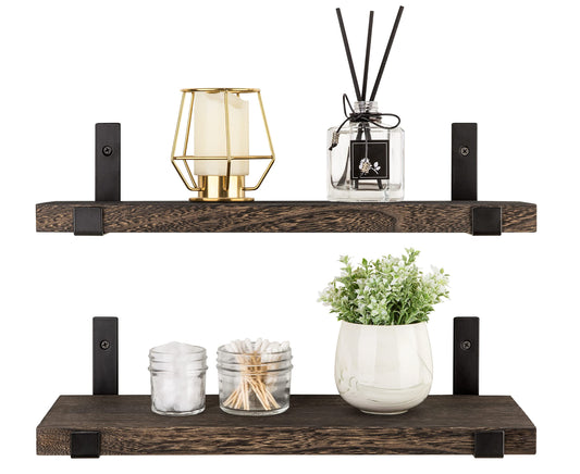 - Mkouo Floating Shelves | Rustic Wall Mounted 60cm Wooden Shelves -