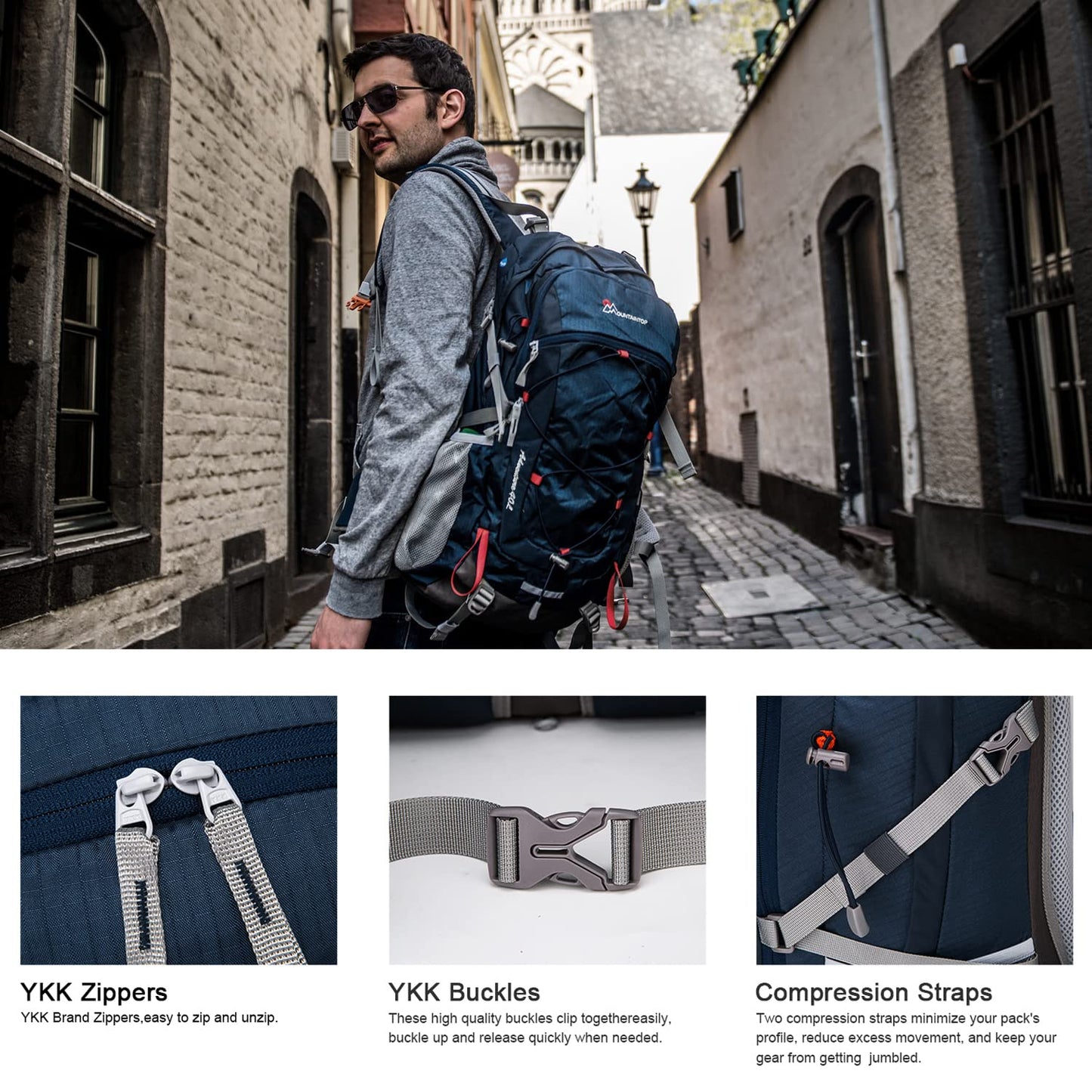 - MOUNTAINTOP Hiking Backpack | 40L | Water Resistent Trekking Rucksack -