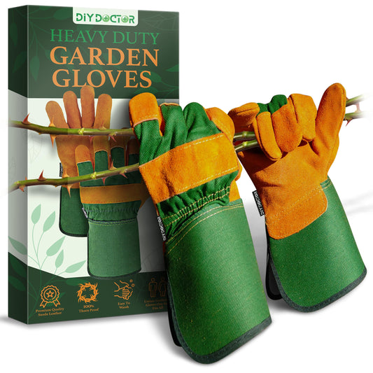 - DIY Doctor - 1x Pair Unisex Leather Heavy Duty Gardening Gloves | Leather Work Gloves -